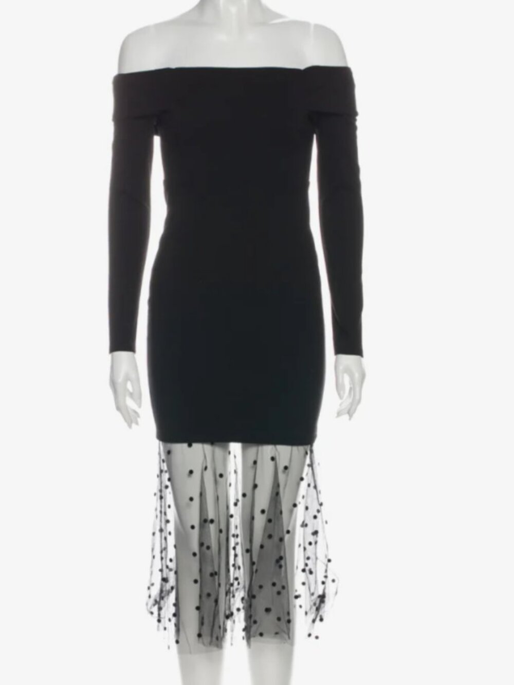 Michelle Mason Off-The-Shoulder Knee-Length Dress Black | Size: S
